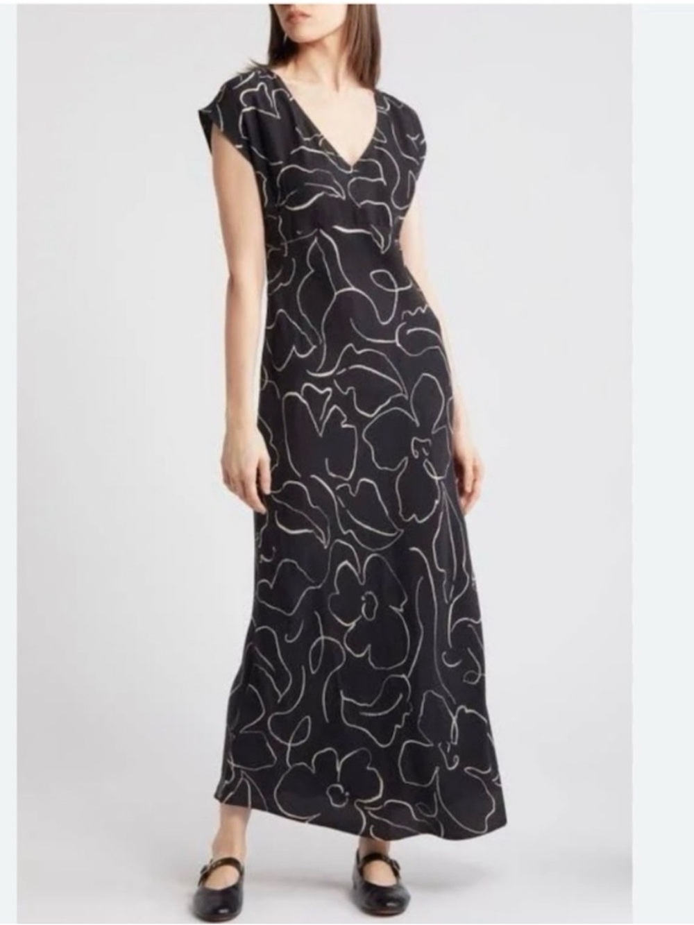 NWOT Madewell Marianna Black Maxi Dress with White Abstract Floral Print